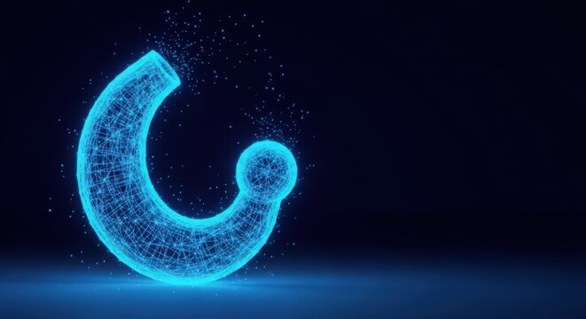 a blue neon letter c in a futuristic setting illustration