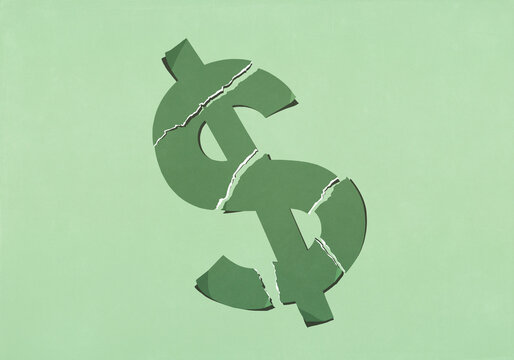 Ripped paper dollar sign on green background
