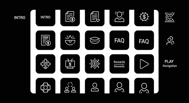 Digital Interface with Icons for Business, Finance, and User Interaction