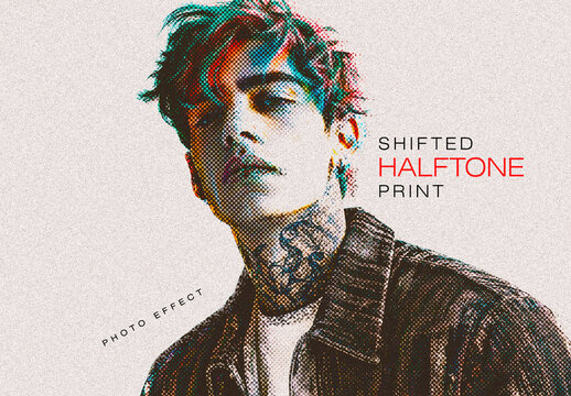 Shifted Halftone Print Photo Effect