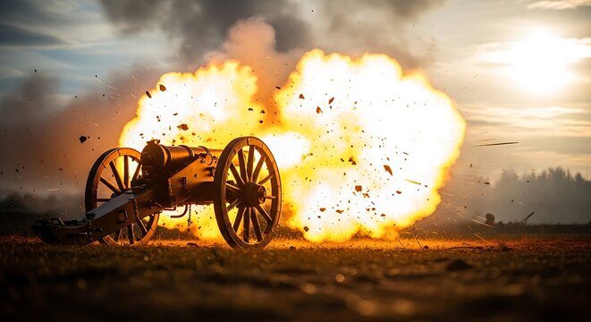 Cannon Blast Explosion in Dramatic Sunset Light