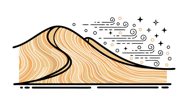 Sand dune vector illustration with wind and stars, a beautiful desert landscape