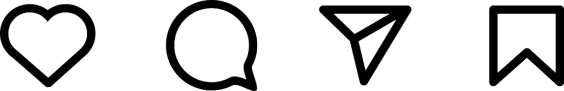 Minimalist Social Media Interaction Icons Set in Black Outline