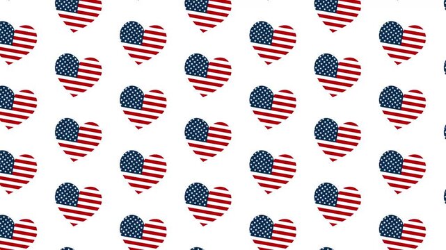 USA flag stars and stripes heart seamless pattern background loop for 4th of July and patriotic holidays