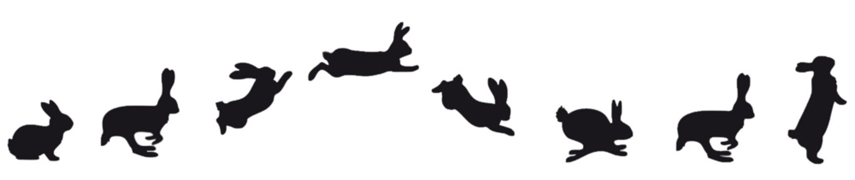 Rabbit jumping sequence silhouettes on white background