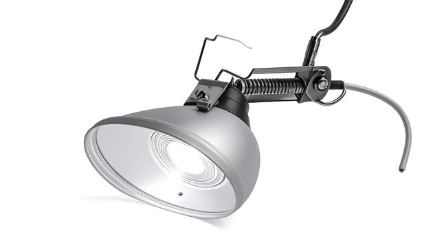 Adjustable industrial task lamp with metal shade and spring mechanism, modern machinery lighting