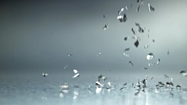 Dynamic metal shavings and fragments rising midair from impact, Filmed on a high-speed camera at 1000 fps.
