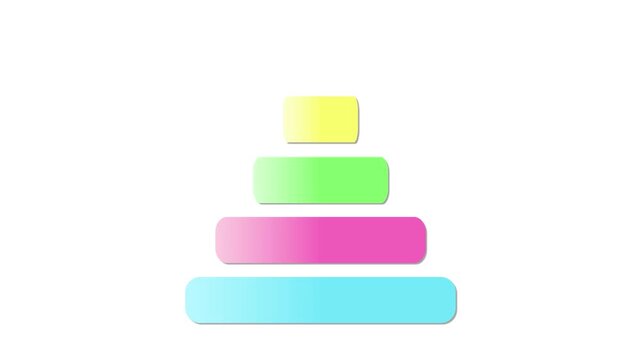 2D animation of colorful rounded rectangles stacking into a pyramid shape on a white background. Ideal for infographics or loading screens.