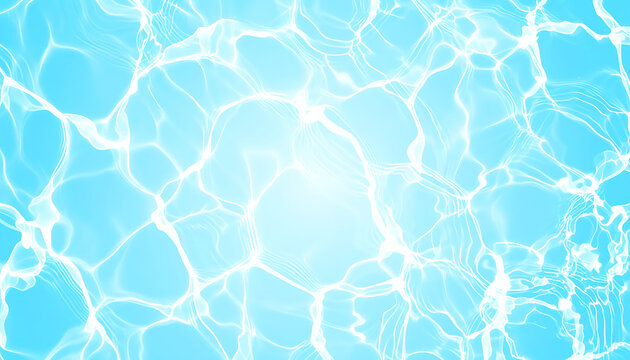 abstract water surface texture, shimmering light caustics on clear blue water, natural aquatic background, summer relaxation concept