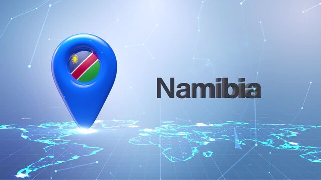 Namibia Flag Inside Location Pin On Digital World Map Animation