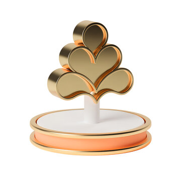 3D golden tree icon on podium isolated on white background, luxury gold element for design, wealth and prosperity concept