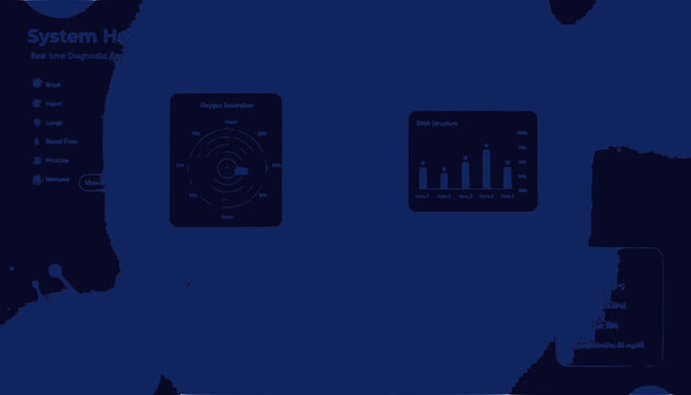 Abstract Dark Blue UI Design with Futuristic Data Visualization and Charts