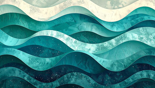 Abstract wavy layers in shades of blue and teal with a textured, organic feel, evoking ocean currents or flowing water, perfect for backgrounds