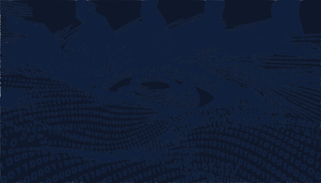 Abstract Dark Blue Digital Wave with Binary Code Data Flow Background
