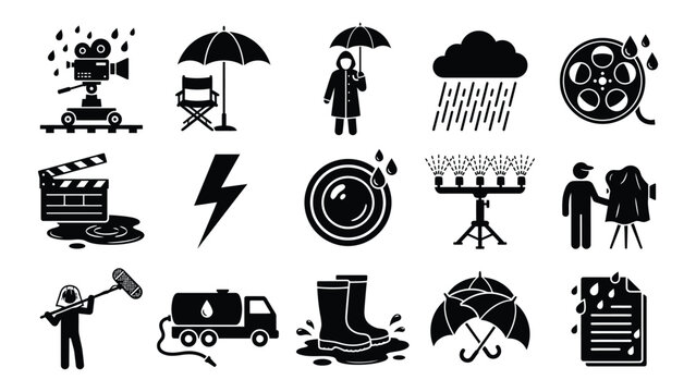 Film and movie making on a rainy day with crew and equipment