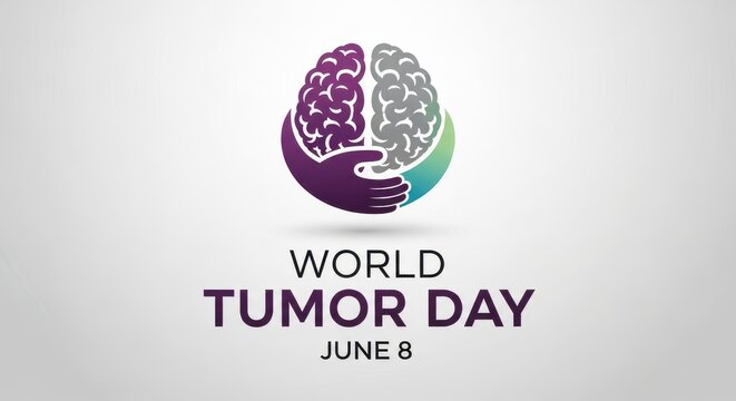 Brain tumor awareness ribbon globe on white background for World Tumor Day campaign