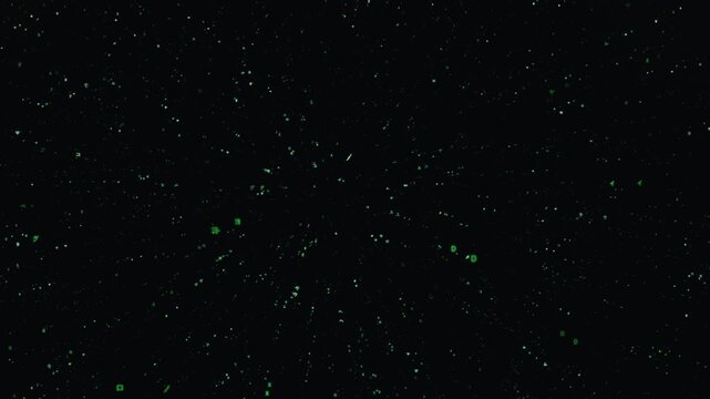 Green digital code characters and numbers fall vertically against a black background. The falling data stream creates a matrix effect for technology and cyber security themes.