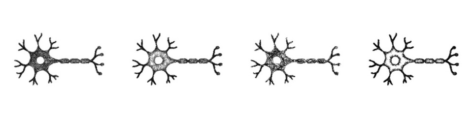 Fototapeta premium Sketch monochrome neuron icon design set