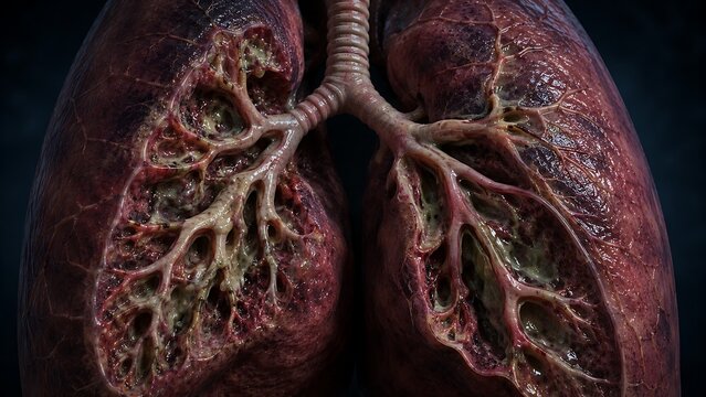 Bronchiectasis with Damaged Bronchial Airways and Chronic Lung Infection, Medical Illustration