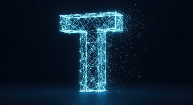 a large blue letter t made of wire illustration