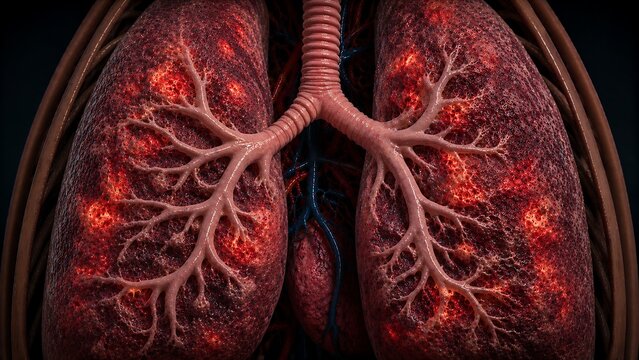 Hypersensitivity Pneumonitis with Inflamed Alveoli and Immune Mediated Lung Disease, Medical Illustration
