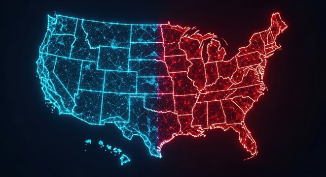 a map of the united states with a blue and red gradient illustration