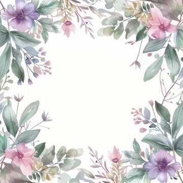 Flower and leaves square border pattern backgrounds wreath.