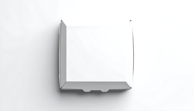 Blank white pizza box viewed from above, isolated on a plain white surface, ready for branding or delivery