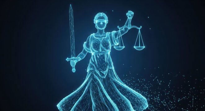 a blue-toned image of the statue of justice illustration