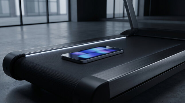 Smartphone on treadmill symbolizing endless content consumption