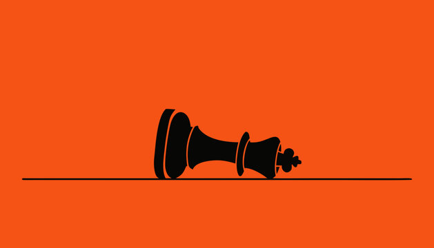 Fallen black chess king on orange background