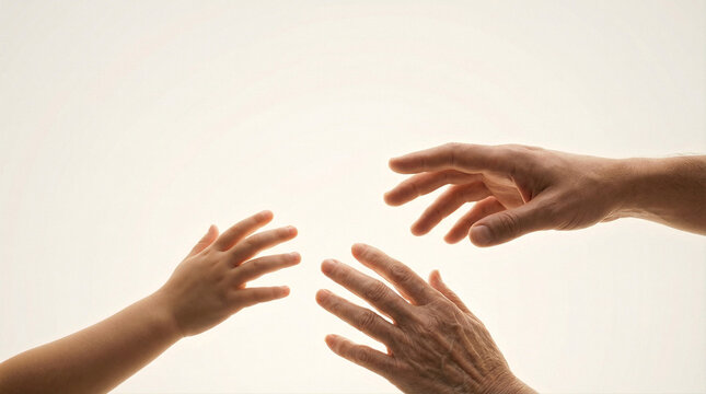 Hands reaching out family connection, generational bond gentle touch, love.