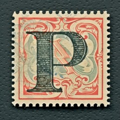 Obraz premium Stamp with alphabet P backgrounds paper font.