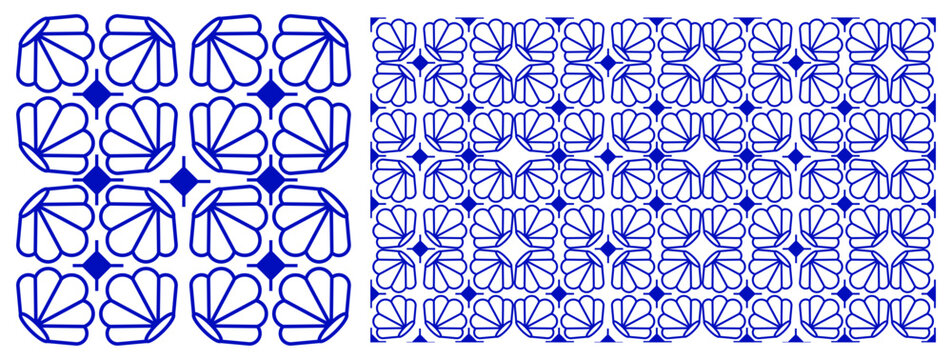 Spanish geometric seamless pattern with seashell symbols and Mediterranean mosaic texture, azulejo ornament