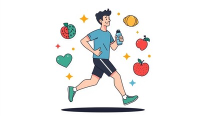 Fototapeta premium Fitness and Nutrition Concept with Running Boy and Fresh Fruits
