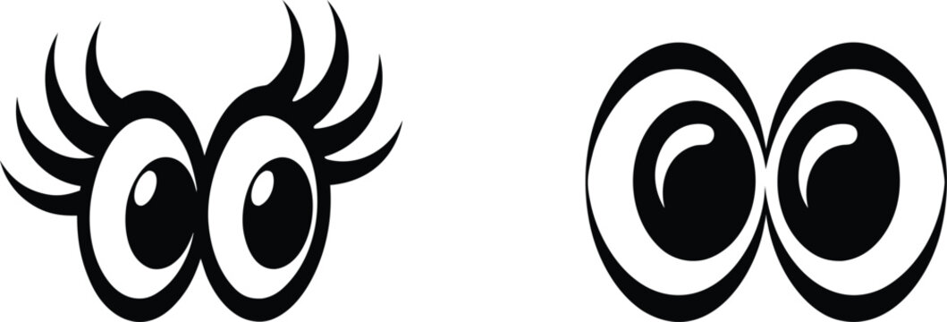 Two pairs of cartoon eyes with big pupils and eyelashes, one with dramatic lashes, on a checkered background.