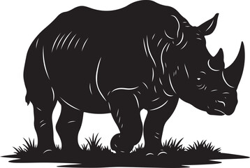 Fototapeta premium Black silhouette of a rhinoceros standing in grass, Generative Ai
