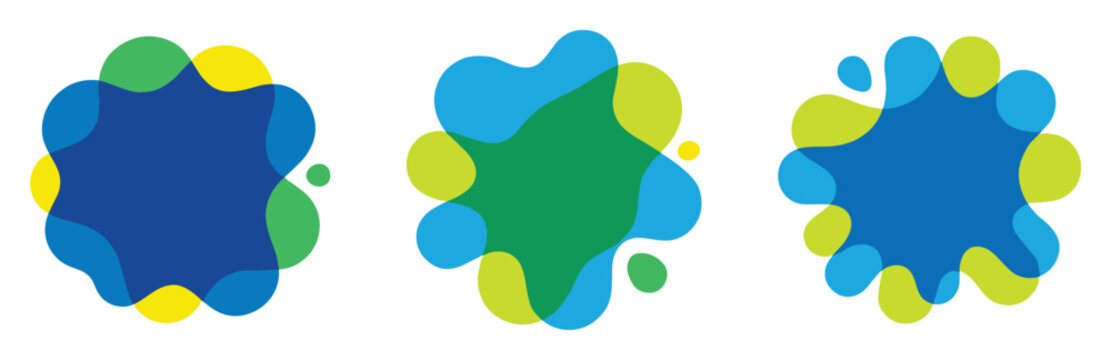Abstract liquid blob shapes in blue green and yellow tones