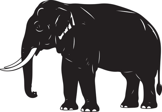Silhouette of a large elephant with tusks on white background, Generative Ai