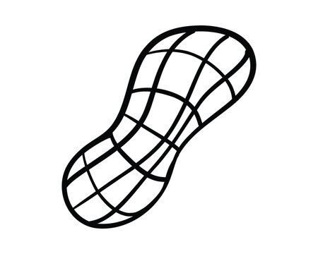 Hand drawn black outline of peanut shell on transparent bg