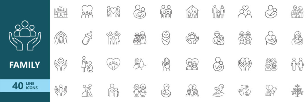 Family Care Line Icon Set. Parenting Outline Collection. Editable Stroke. Vector Illustration