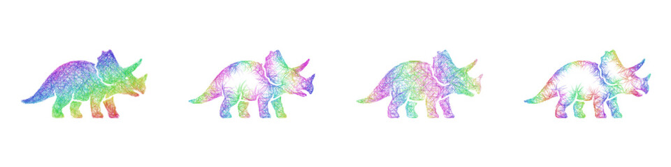 Rainbow color sketch triceratops icon design set © David Zydd
