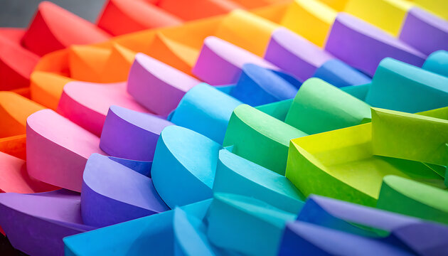 Colorful folded paper rainbow spectrum, vibrant abstract background with graded color transitions, creative pattern for design