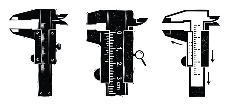 Set of calipers, measuring instrument with grunge texture
