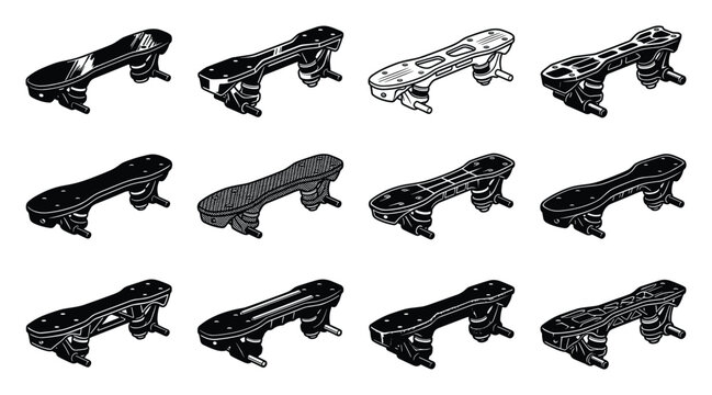 Skateboard decks and trucks vector elements