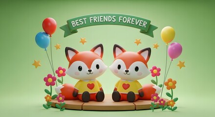 Fototapeta premium Best friends forever cartoon foxes