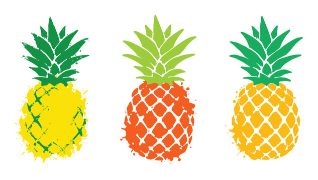 Three stylized pineapples in yellow orange and yellow