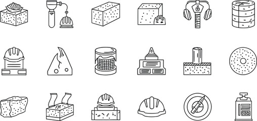 Fototapeta premium Collection of construction and masonry icons including tools and safety equipment