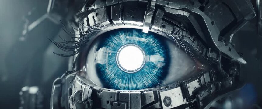Cybernetic Iris of Titanium Plates Revealing White LED Core
