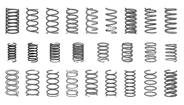 Collection of various spring icons and graphic elements, detailed line art.